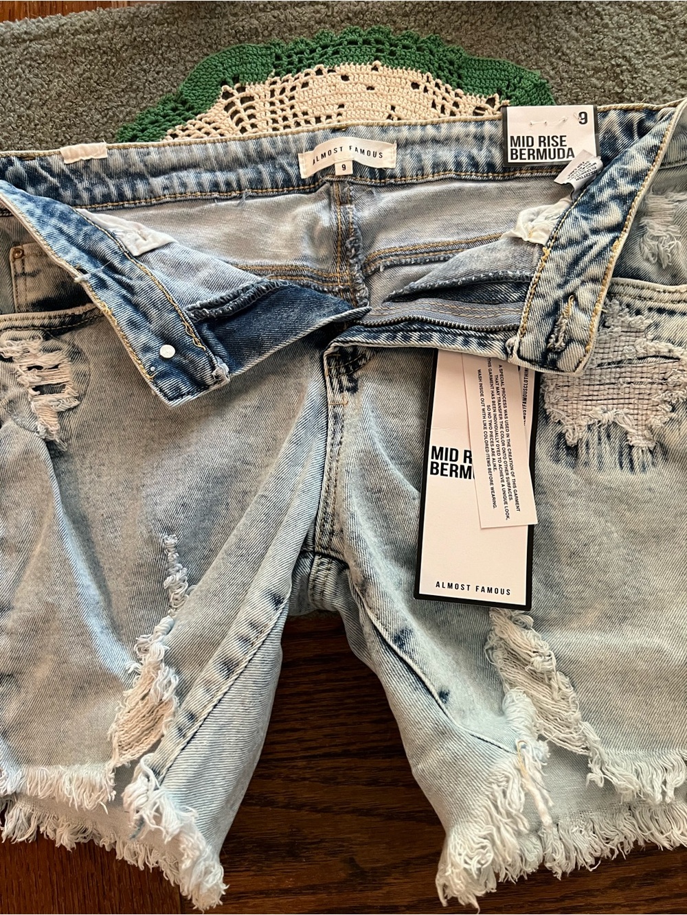 NWT Almost Famous Light Blue Distressed High Rise Bermuda Shorts